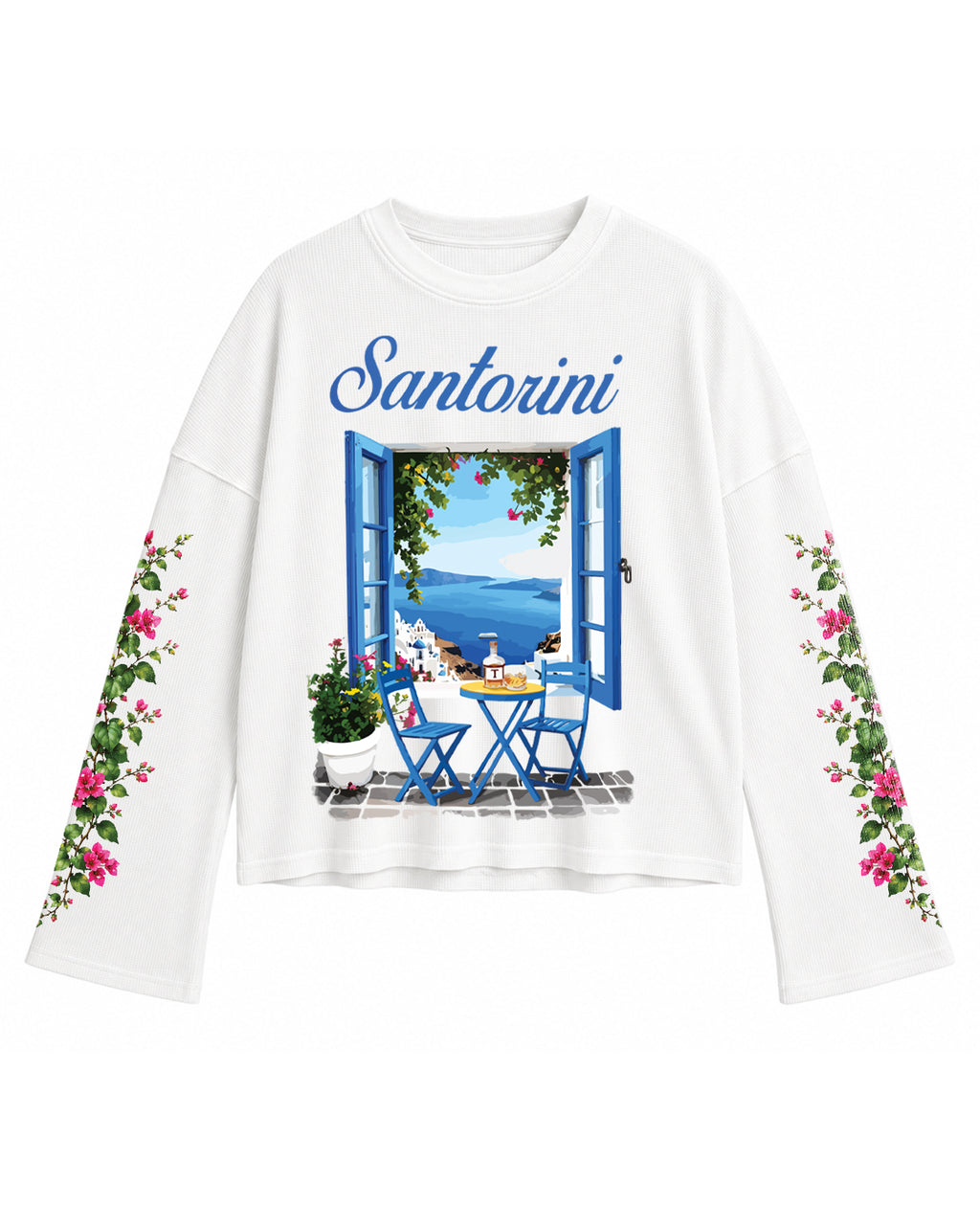Santorini Bloom Oversized Waffle Tee