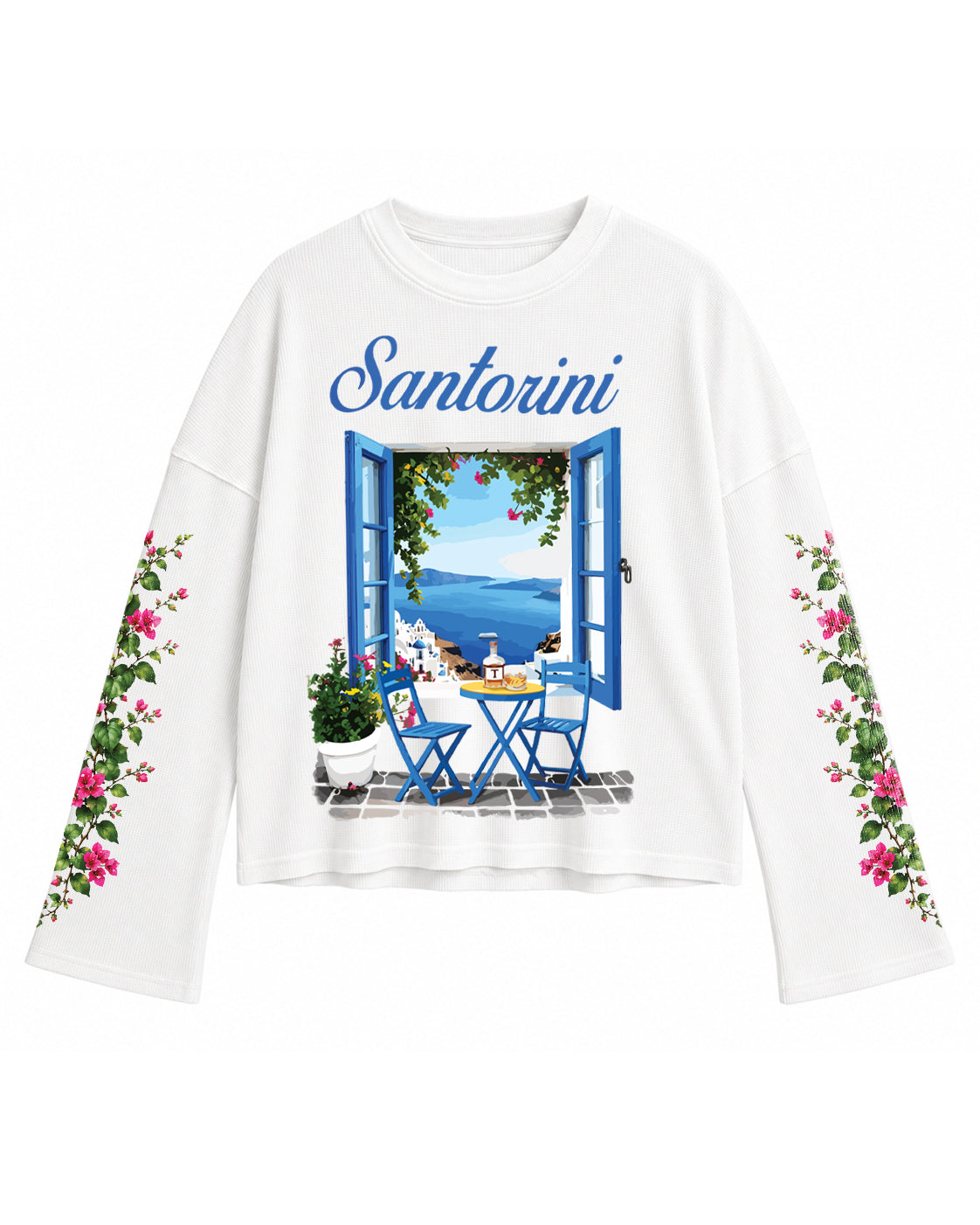 Santorini Bloom Oversized Waffle Tee