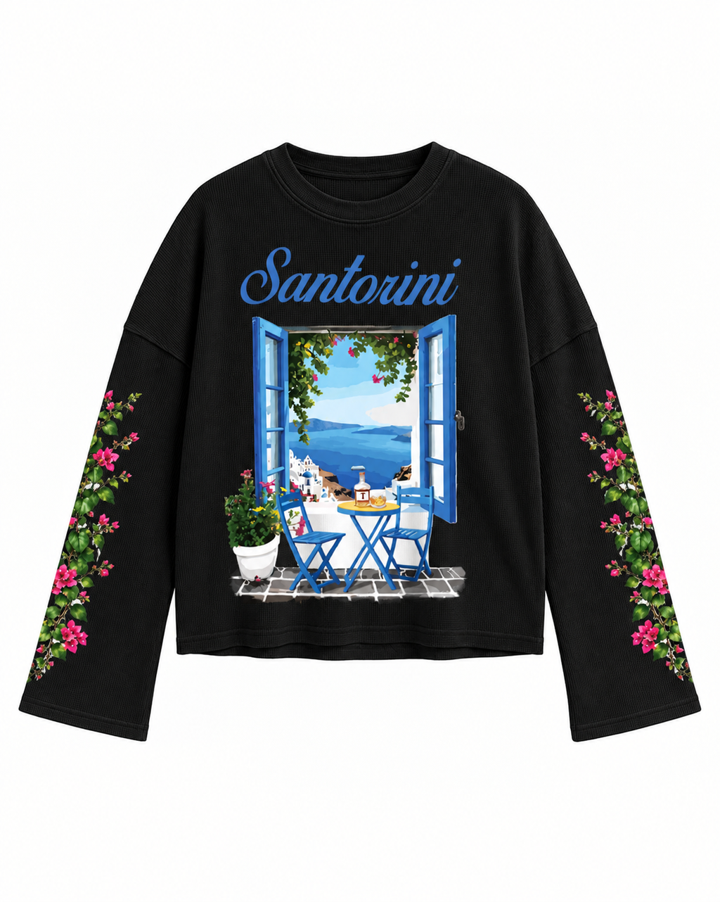 Santorini Bloom Oversized Waffle Tee